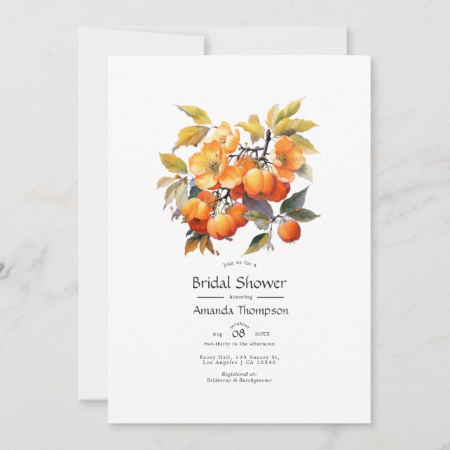 Invitación Ducha de Novia Floral Caqui (Anverso)