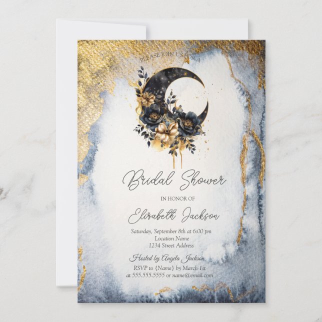 Invitación Ducha de Novia Floral Celestial Luna (Anverso)