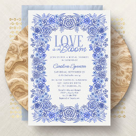 Invitación Ducha de novia floral Chinoiserie azul