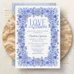 Invitación Ducha de novia floral Chinoiserie azul
