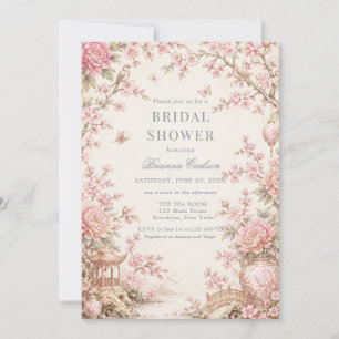 Invitación Ducha de novia floral chinoiserie rosa