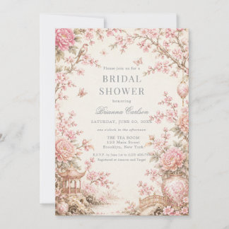 Invitación Ducha de novia floral chinoiserie rosa
