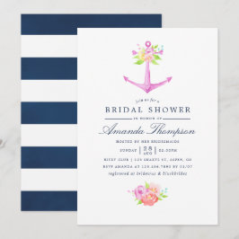 Invitación Ducha de novia floral con tema náutico acuarela