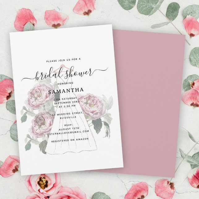 Invitación Ducha de novia floral con vestido de Boda de mano (Hand Drawn Wedding Dress Floral Bridal Shower Invitation)