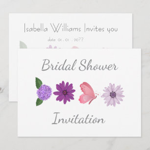 Invitación Ducha de Novia Floral Cosmos, Juego Rosa y Púrpura
