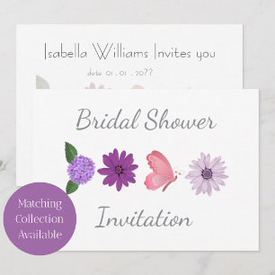 Invitación Ducha de Novia Floral Cosmos, Juego Rosa y Púrpura