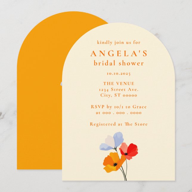 Invitación Ducha de novia floral de adormidera audaz (Anverso / Reverso)