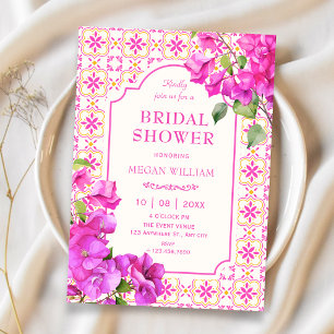 Invitación Ducha de novia floral de azulejo rosa