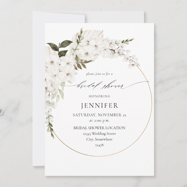 Invitación Ducha de novia floral de Boho blanco (Anverso)