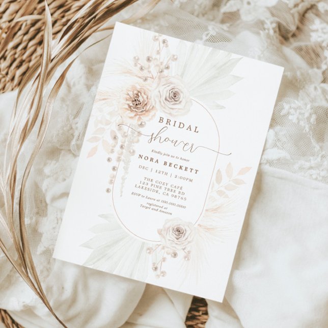 Invitación Ducha de novia floral de Boho blanco monocromo (Subido por el creador)