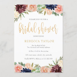 Invitación Ducha de novia floral de Borgoña