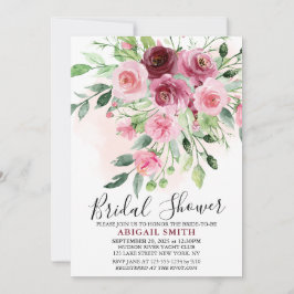 Invitación Ducha de novia floral de Borgoña