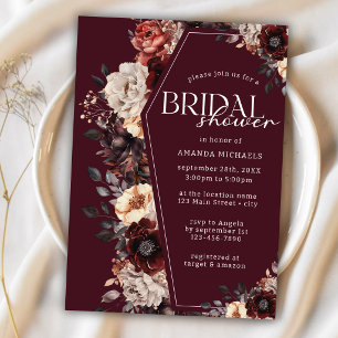 Invitación Ducha de novia floral de Borgona Malhumorada