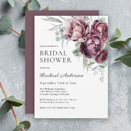 Invitación Ducha de novia floral de borgoña y ciruela