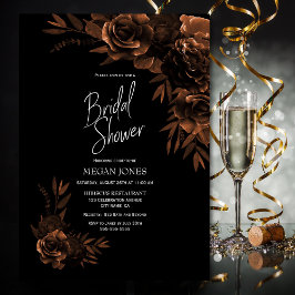 Invitación Ducha de novia floral de bronce negro