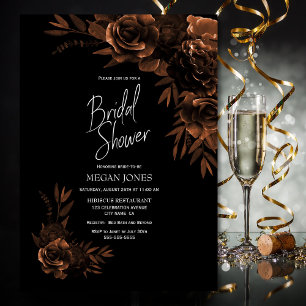 Invitación Ducha de novia floral de bronce negro