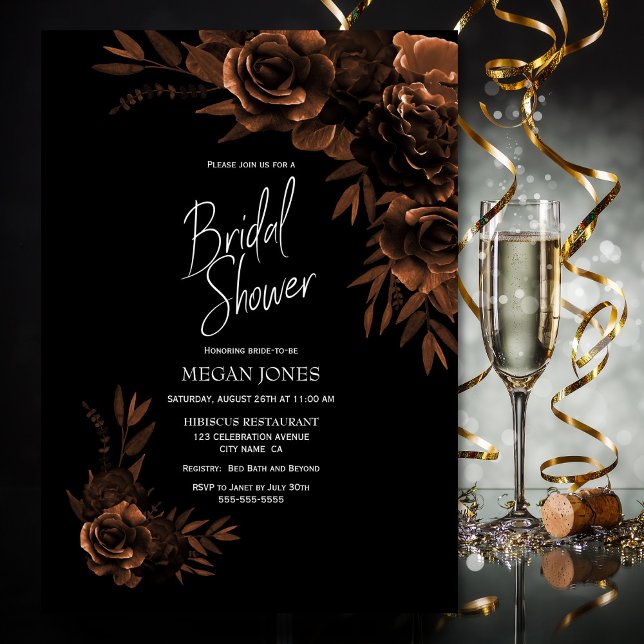 Invitación Ducha de novia floral de bronce negro (Subido por el creador)