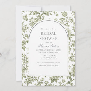 Invitación Ducha de novia floral de chinoisería verde salvia