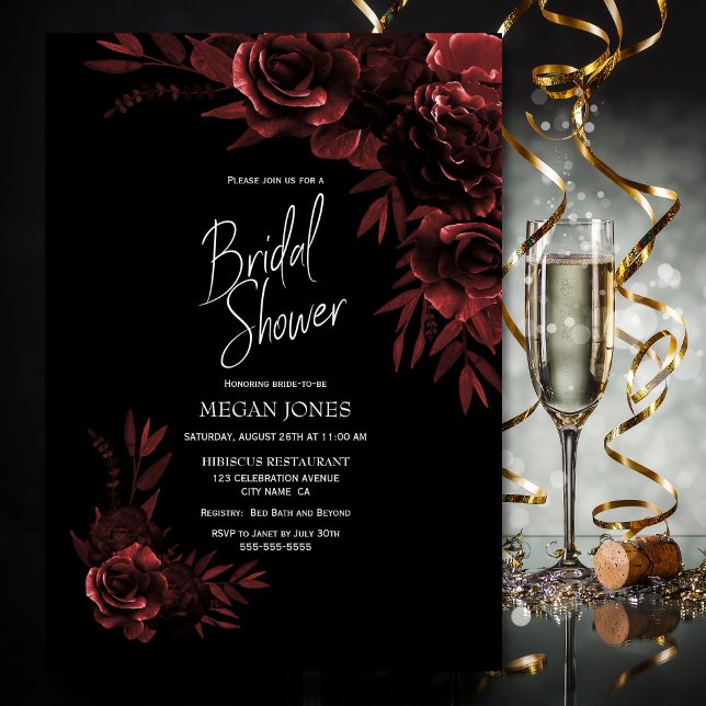 Invitación Ducha de novia floral de cobre negro (Subido por el creador)