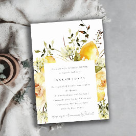 Invitación Ducha de novia floral de color amarillo limón