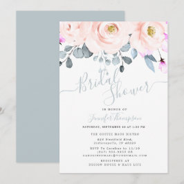 Invitación Ducha de novia floral de color azul turquesa Rubor