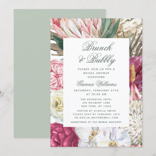 Invitación Ducha de novia floral de color brunch y burbuja