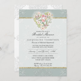 Invitación Ducha de novia floral de color gris color plata Bo