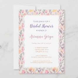 Invitación Ducha de novia floral de color rosa pálido y morad