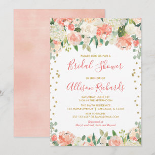 Invitación Ducha de novia floral de color rosa y purpurina do