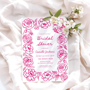 Invitación Ducha de novia floral de color rosado caprichosa