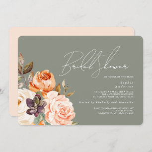 Invitación Ducha de novia floral de color verde azulado moder