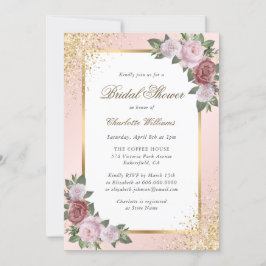 Invitación Ducha de novia floral de confetti de oro rosa Rubo