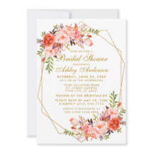 Ducha de novia floral de coral de oro geométrico