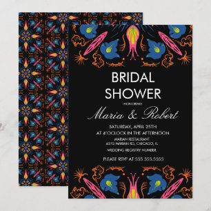 Invitación Ducha de Novia Floral de Elefante Indio Negro