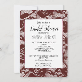 Invitación Ducha de novia floral de encaje rojo de Borgoña