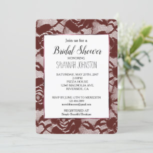 Invitación Ducha de novia floral de encaje rojo de Borgoña
