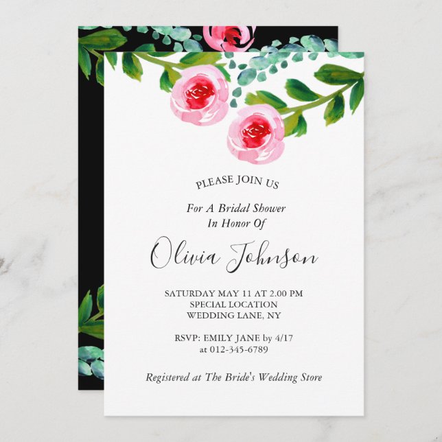 Invitación Ducha de novia floral de eucalipto verde blanco ne (Anverso / Reverso)