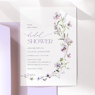 Invitación Ducha de Novia Floral de Flor Silvestre de Lavanda