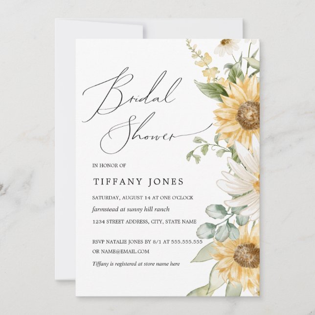 Invitación Ducha de novia floral de girasol (Anverso)