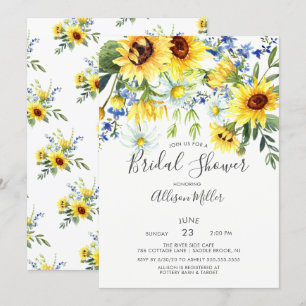 Invitación Ducha de novia floral de girasol amarillo