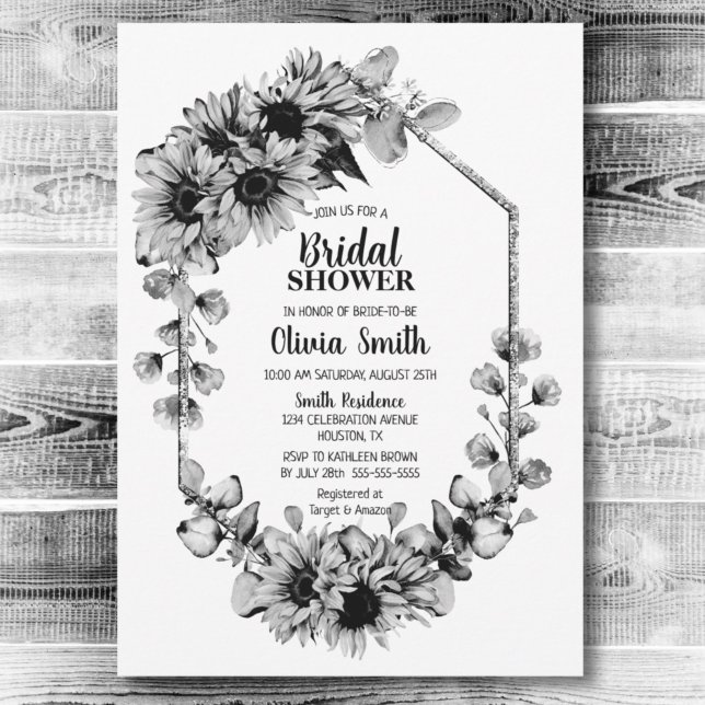 Invitación Ducha de novia floral de girasol blanco y negro (Subido por el creador)