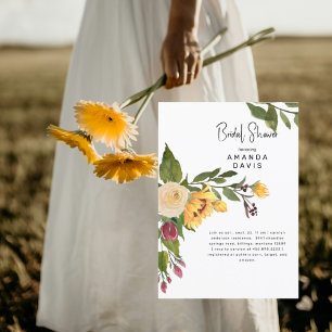 Invitación Ducha de novia floral de girasol de oro toscano