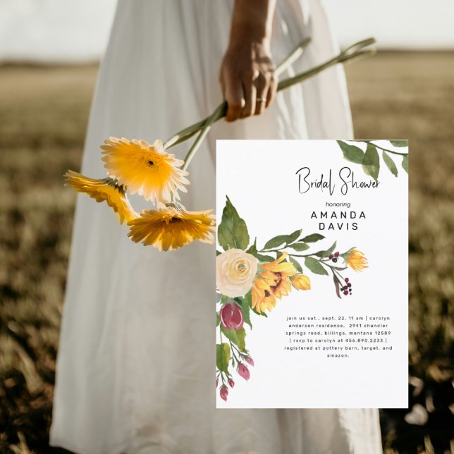 Invitación Ducha de novia floral de girasol de oro toscano (Subido por el creador)