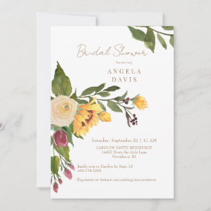 Invitación Ducha de novia floral de girasol dorado toscano