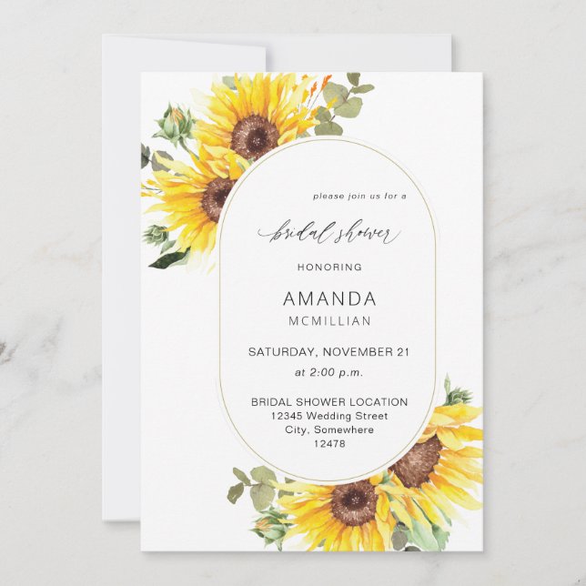 Invitación Ducha de novia floral de girasol y eucalipto (Anverso)