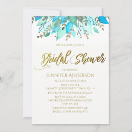 Invitación Ducha de novia floral de hoja azul