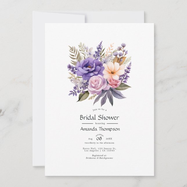 Invitación Ducha de novia floral de lavanda digital (Anverso)