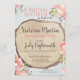 Invitación Ducha de novia floral de leña