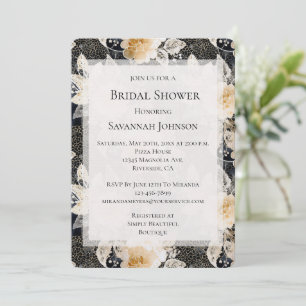 Invitación Ducha de novia floral de leopardo negro crema