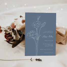 Invitación Ducha de novia floral de línea Minimalista azul